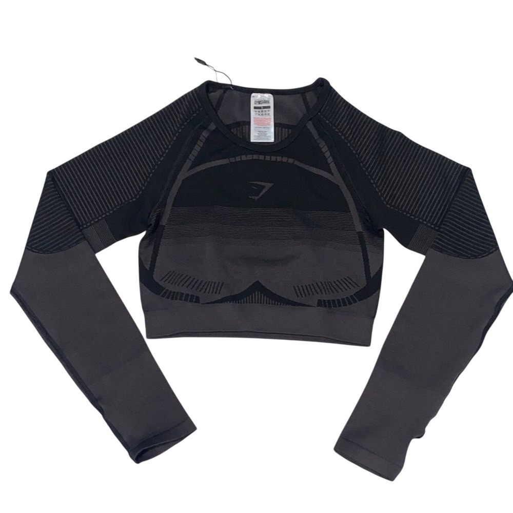 Gymshark Geo Ombre Seamless Long Sleeve Crop Top in Black Tones Size Small NWT
